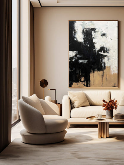 Contemporary Black and White Abstract Oil Painting for Modern Home Decor