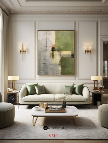 Contemporary Green Abstract Oil Painting for Modern Home Décor
