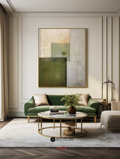 Contemporary Green Abstract Oil Painting for Modern Home Decor