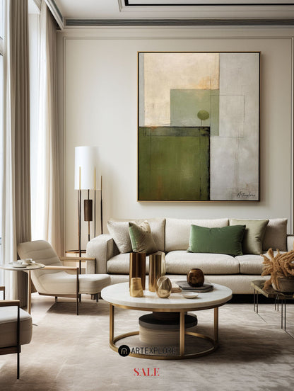 Contemporary Green Abstract Oil Painting for Modern Home Decor