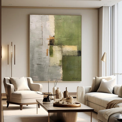 Contemporary Green Abstract Oil Painting for Modern Home Décor