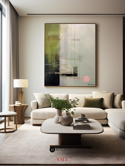 Contemporary Green and Gray Abstract Oil Painting for Modern Art Lovers