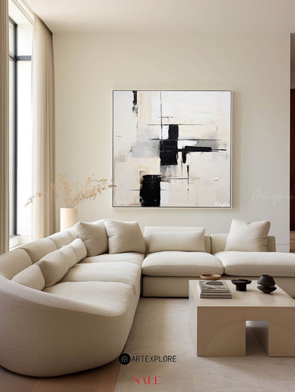 Contemporary Black and White Abstract Oil Painting for Modern Home Decor