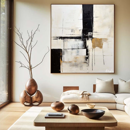 Contemporary Black and White Abstract Oil Painting for Modern Home Decor