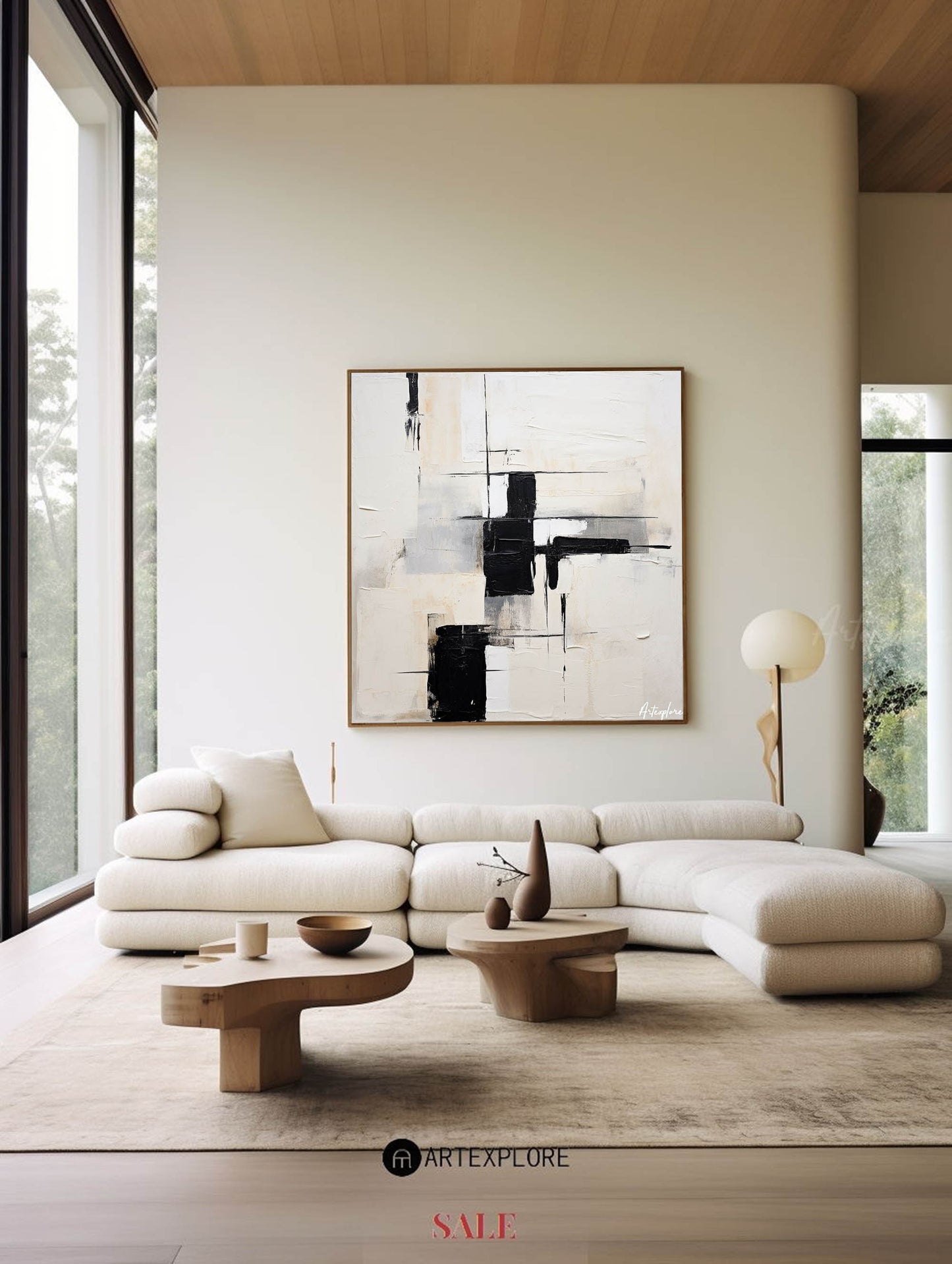 Contemporary Black and White Abstract Oil Painting for Modern Home Decor