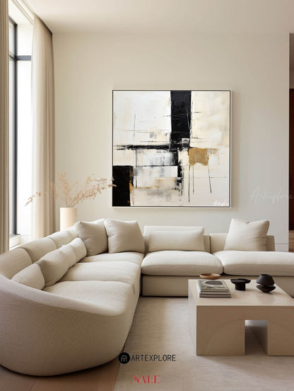 Contemporary Black and White Abstract Oil Painting for Modern Home Decor