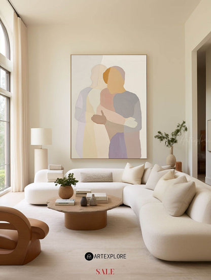 Contemporary Abstract Portrait Art - Emotional Embrace in Oil Painting
