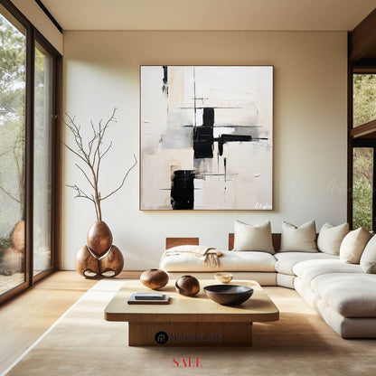 Contemporary Black and White Abstract Oil Painting for Modern Home Decor