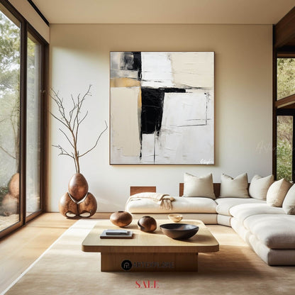 Contemporary Black and White Abstract Oil Painting for Modern Home Decor