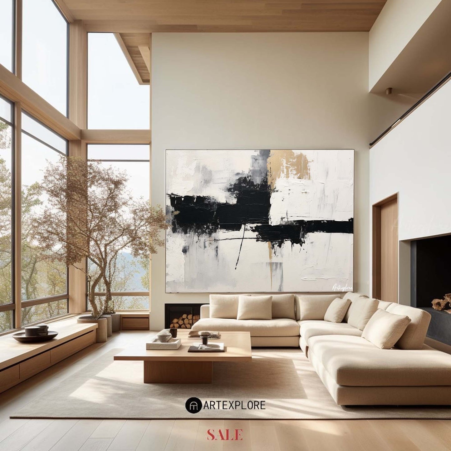 Contemporary Black and White Abstract Oil Painting for Modern Home Decor