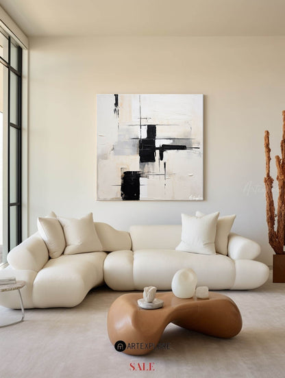 Contemporary Black and White Abstract Oil Painting for Modern Home Decor