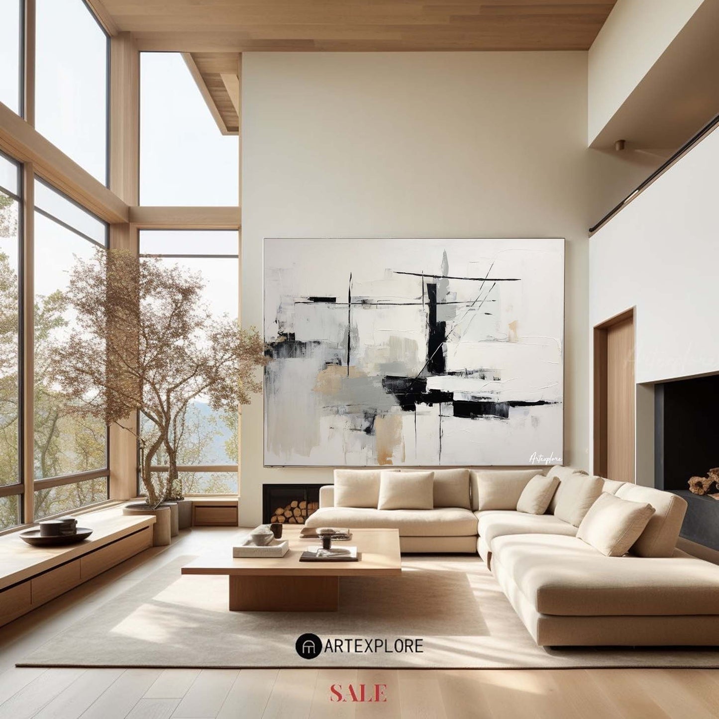 Contemporary Black and White Abstract Oil Painting for Modern Home Decor