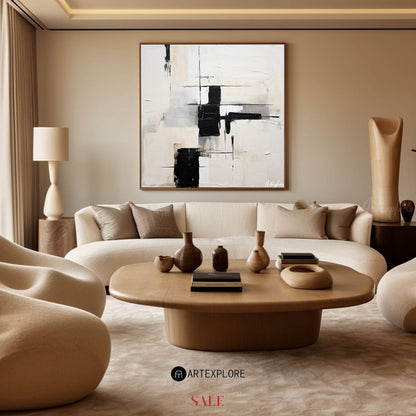 Contemporary Black and White Abstract Oil Painting for Modern Home Decor