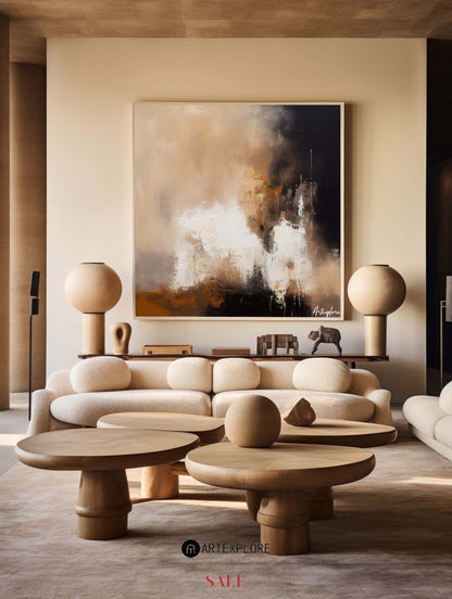 Contemporary Abstract Oil Painting with Earthy Tones and Bold Brushstrokes