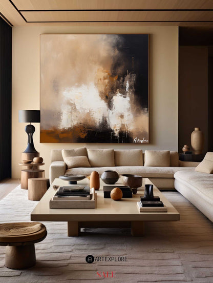 Contemporary Abstract Oil Painting with Earthy Tones and Bold Brushstrokes