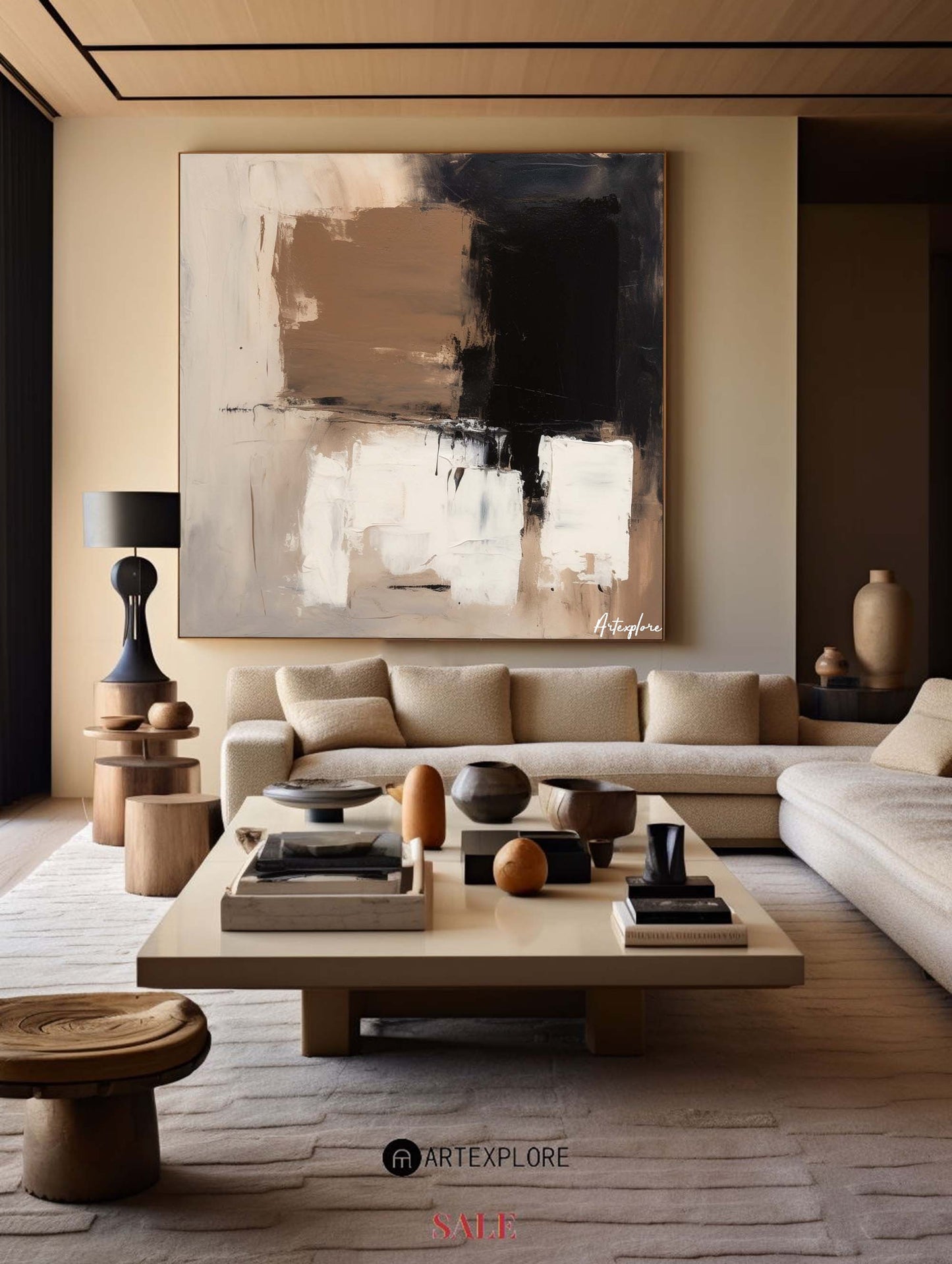 Contemporary Abstract Oil Painting with Earthy Tones and Bold Brushstrokes