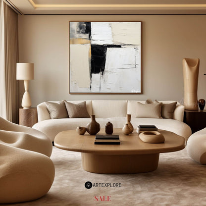Contemporary Black and White Abstract Oil Painting for Modern Home Decor