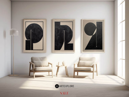Contemporary Minimalist Black and White Abstract Oil Painting for Modern Decor