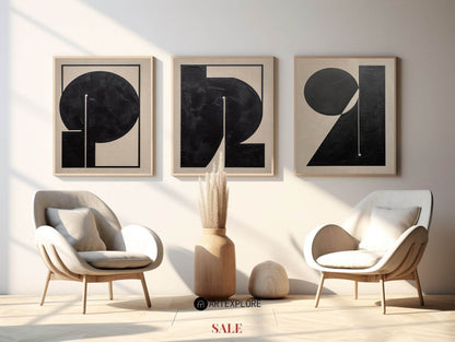 Contemporary Minimalist Black and White Abstract Oil Painting for Modern Decor