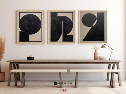 Contemporary Minimalist Black and White Abstract Oil Painting for Modern Decor