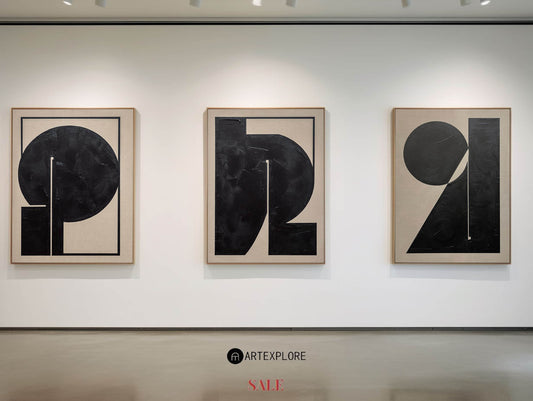 Contemporary Minimalist Black and White Abstract Oil Painting for Modern Decor