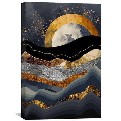 Abstract Gold and Black Moonset Oil Painting for Stunning Home Decor