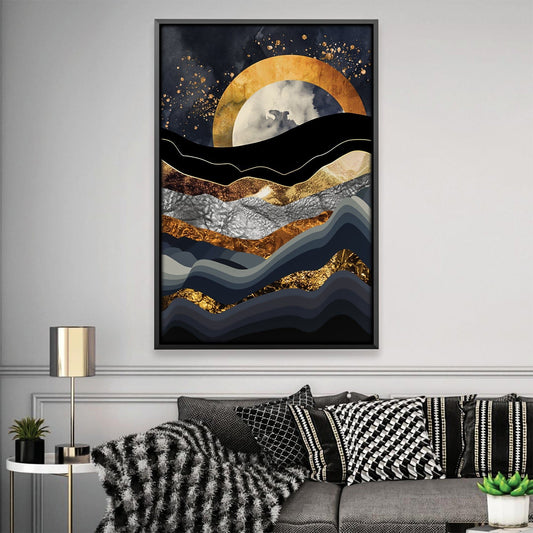 Abstract Gold and Black Moonset Oil Painting for Stunning Home Decor