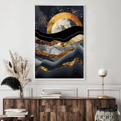 Abstract Gold and Black Moonset Oil Painting for Stunning Home Decor