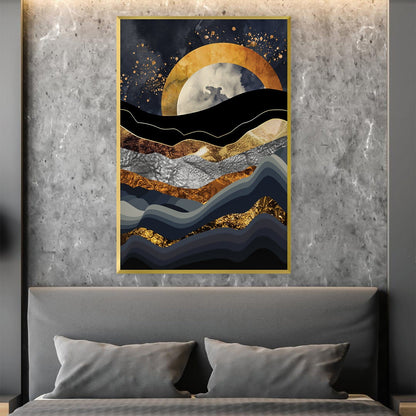Abstract Gold and Black Moonset Oil Painting for Stunning Home Decor