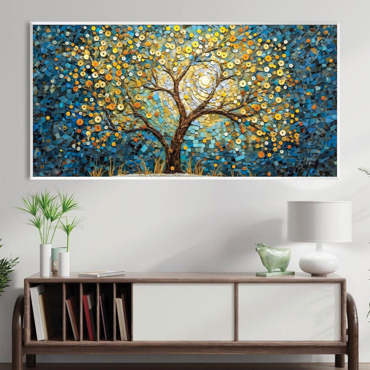 Vibrant Mosaic Tree Oil Painting for Modern Home Decor