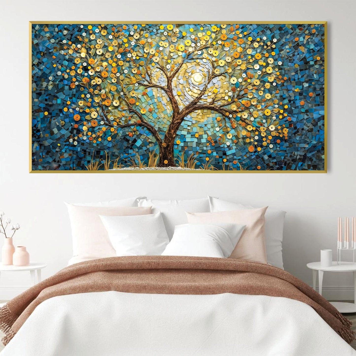 Vibrant Mosaic Tree Oil Painting for Modern Home Decor