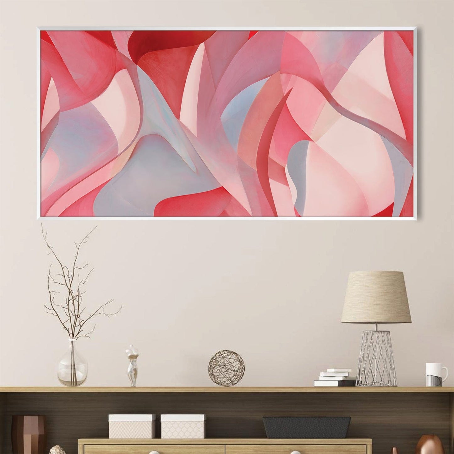 Vibrant Abstract Red Waves Oil Painting for Modern Home Decor