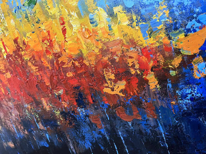 Vibrant Landscape Oil Painting of Autumn Reflections in Water