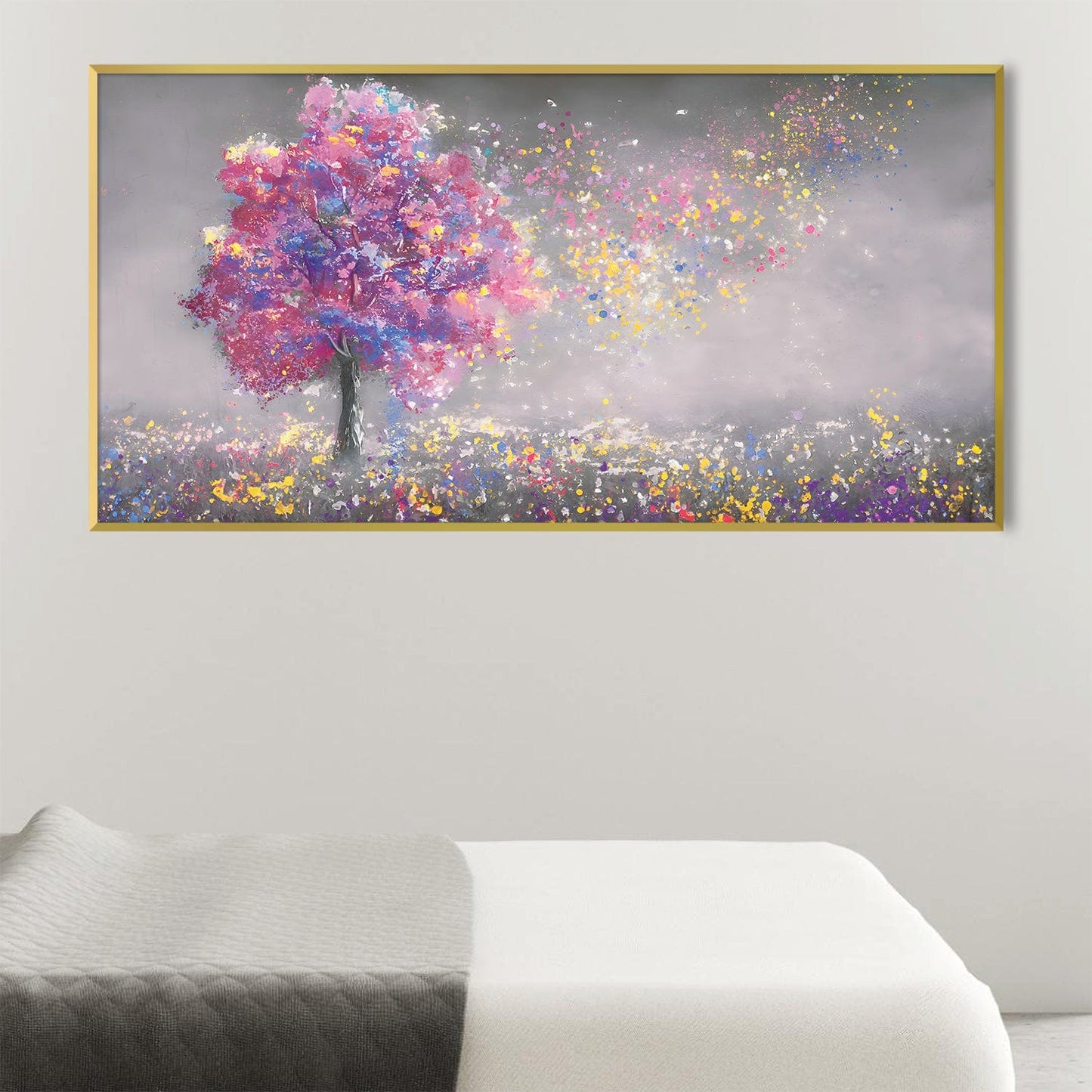 Vibrant Autumn Tree Abstract Oil Painting for Modern Home Décor