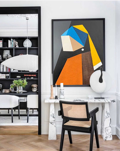 Abstract Minimalist Oil Painting with Vibrant Colors and Geometric Shapes