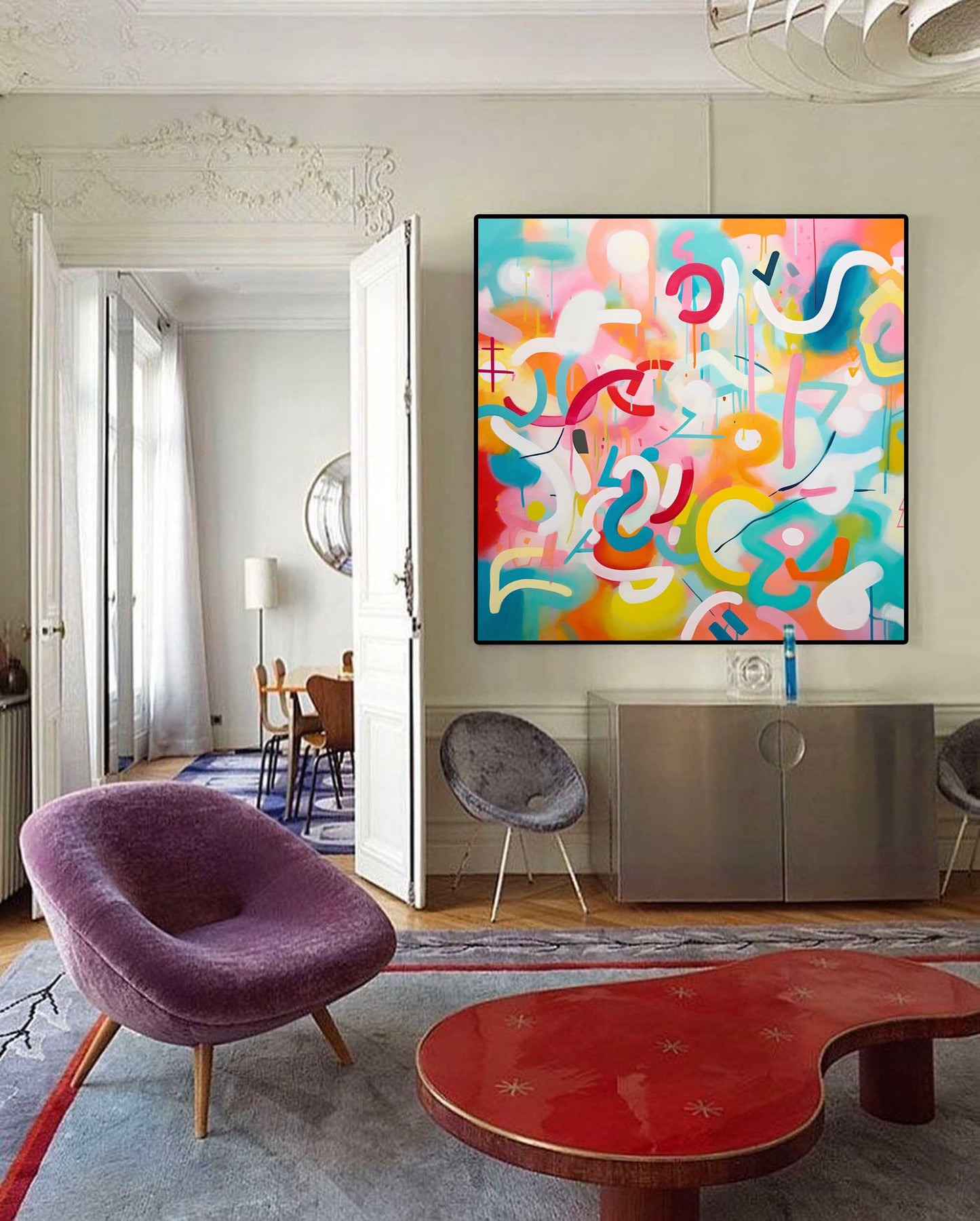 Vibrant Abstract Oil Painting - Colorful Modern Artwork for Contemporary Decor