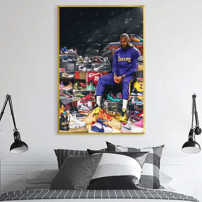 Iconic Athlete and Sneaker Collection Oil Painting for Sports Art Enthusiasts