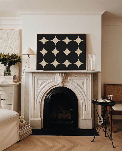 Elegant Black and Beige Minimalist Geometric Oil Painting for Modern Decor
