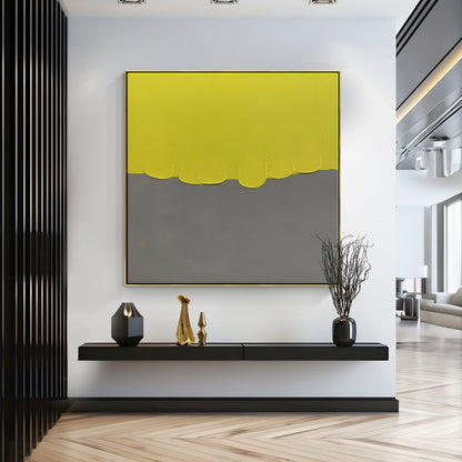 Vibrant Yellow and Gray Abstract Oil Painting for Modern Home Decor