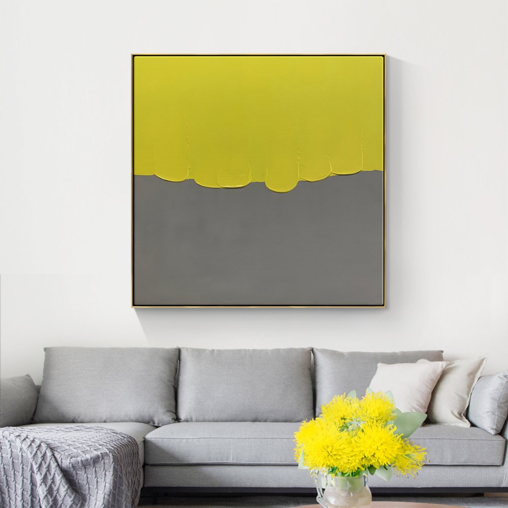 Vibrant Yellow and Gray Abstract Oil Painting for Modern Home Decor