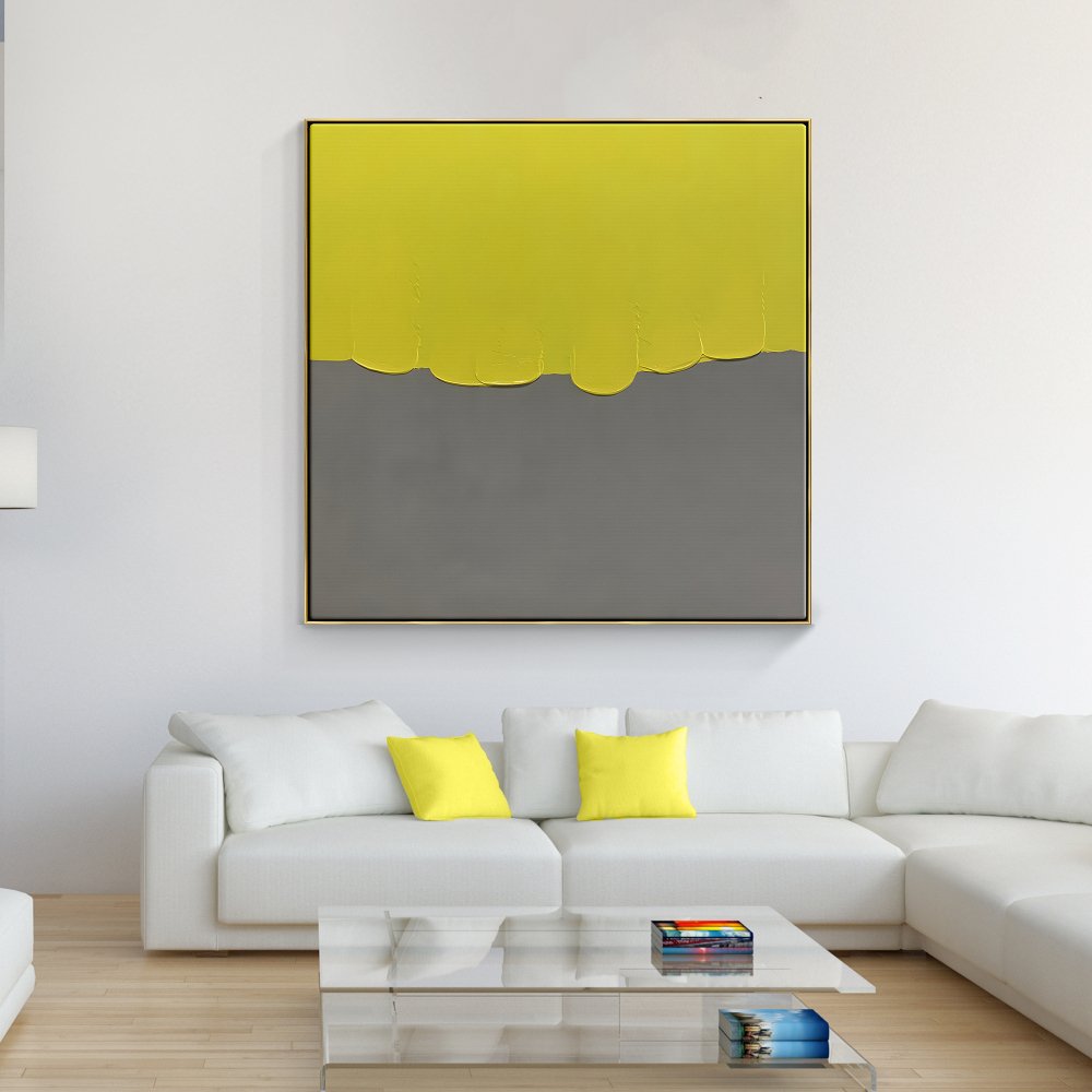 Vibrant Yellow and Gray Abstract Oil Painting for Modern Home Decor