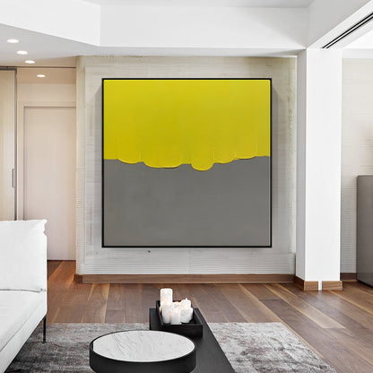 Vibrant Yellow and Gray Abstract Oil Painting for Modern Home Decor