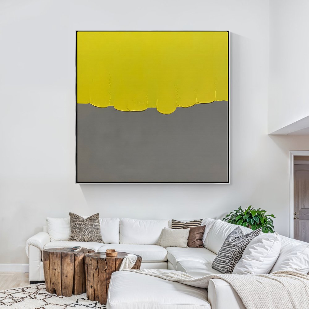 Vibrant Yellow and Gray Abstract Oil Painting for Modern Home Decor