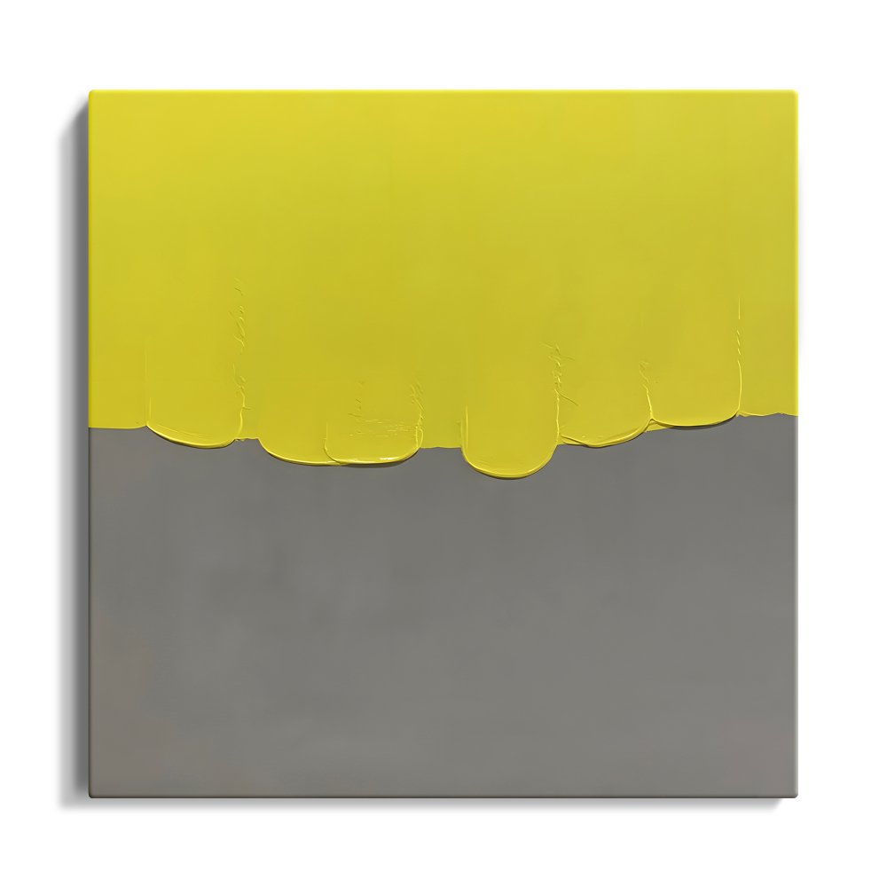 Vibrant Yellow and Gray Abstract Oil Painting for Modern Home Decor