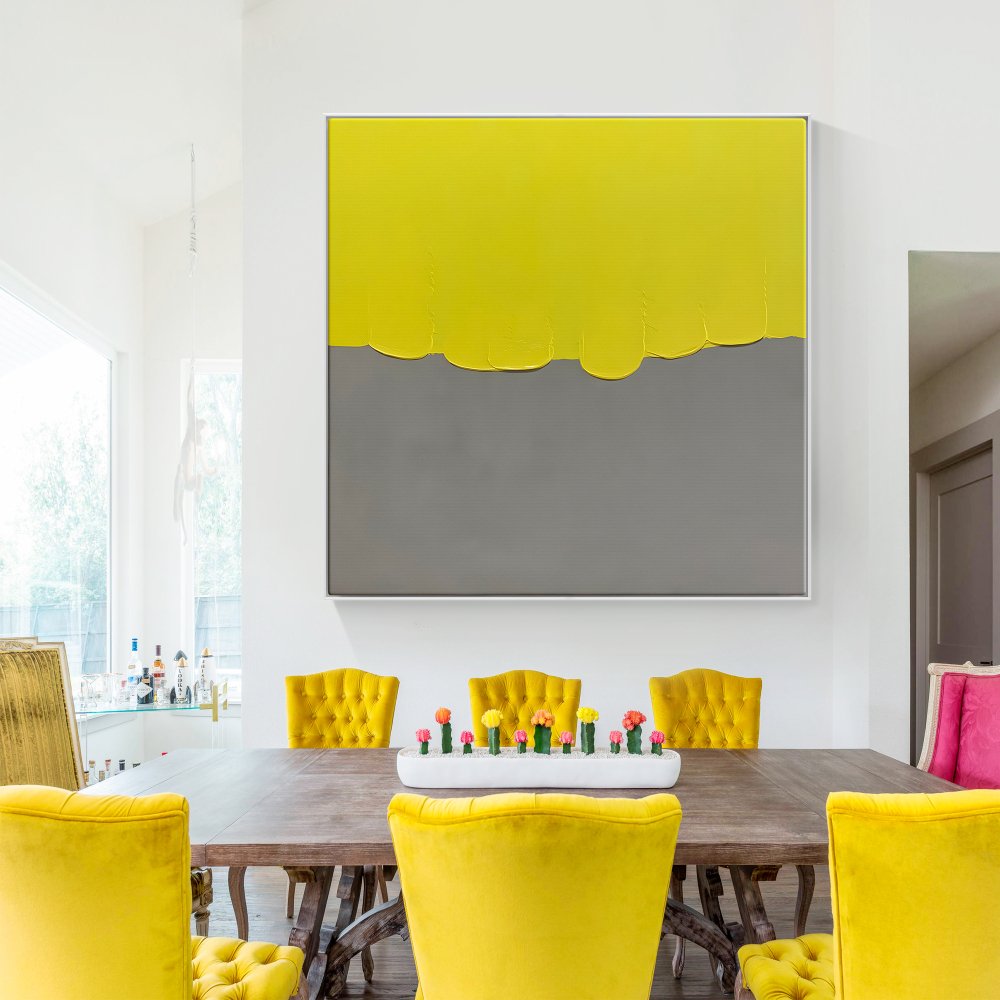 Vibrant Yellow and Gray Abstract Oil Painting for Modern Home Decor