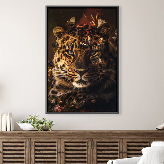 Majestic Leopard Oil Painting with Floral Accents for Elegant Home Decor