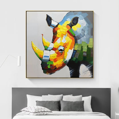 Vibrant Rhino Portrait - Colorful Oil Painting for Modern Home Decor