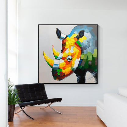 Vibrant Rhino Portrait - Colorful Oil Painting for Modern Home Decor