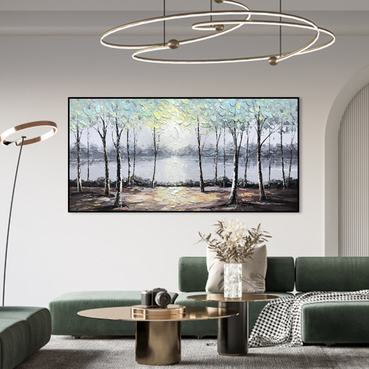 Serene Landscape with Birch Trees and Reflections - Nature Oil Painting Art