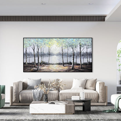 Serene Landscape with Birch Trees and Reflections - Nature Oil Painting Art